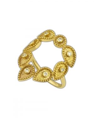 classic geometric gold ring flame from k18 gold and diamonds