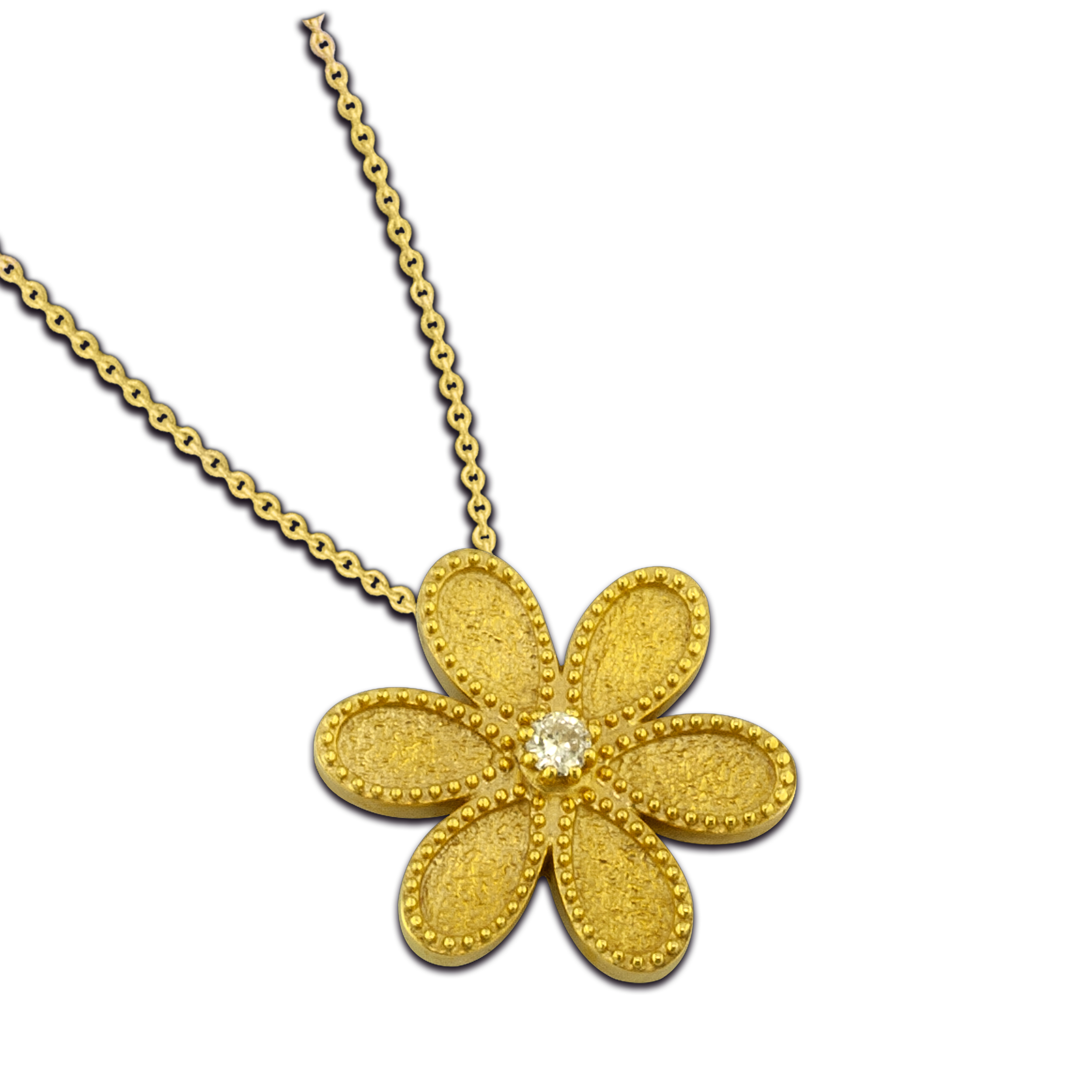 flower geometric gold pendant with a diamond