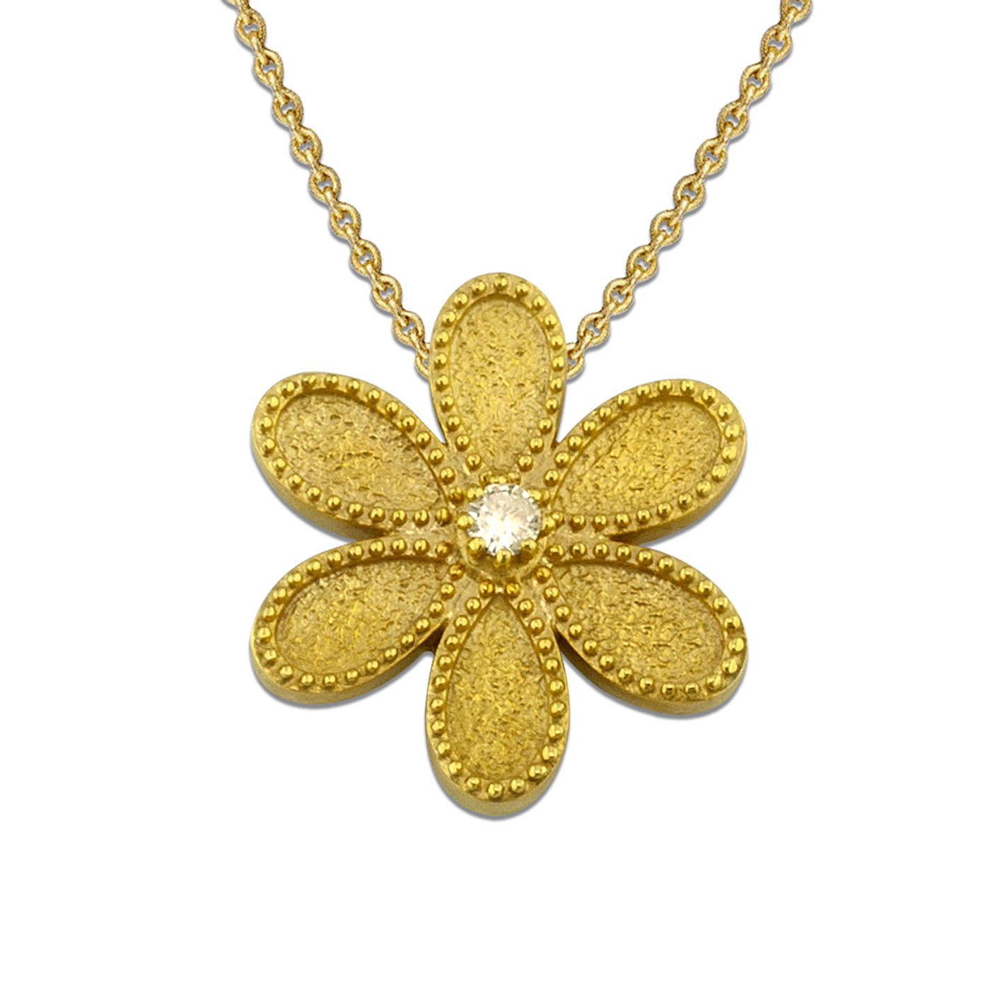 Gold geometric daisy pendant with diamonds