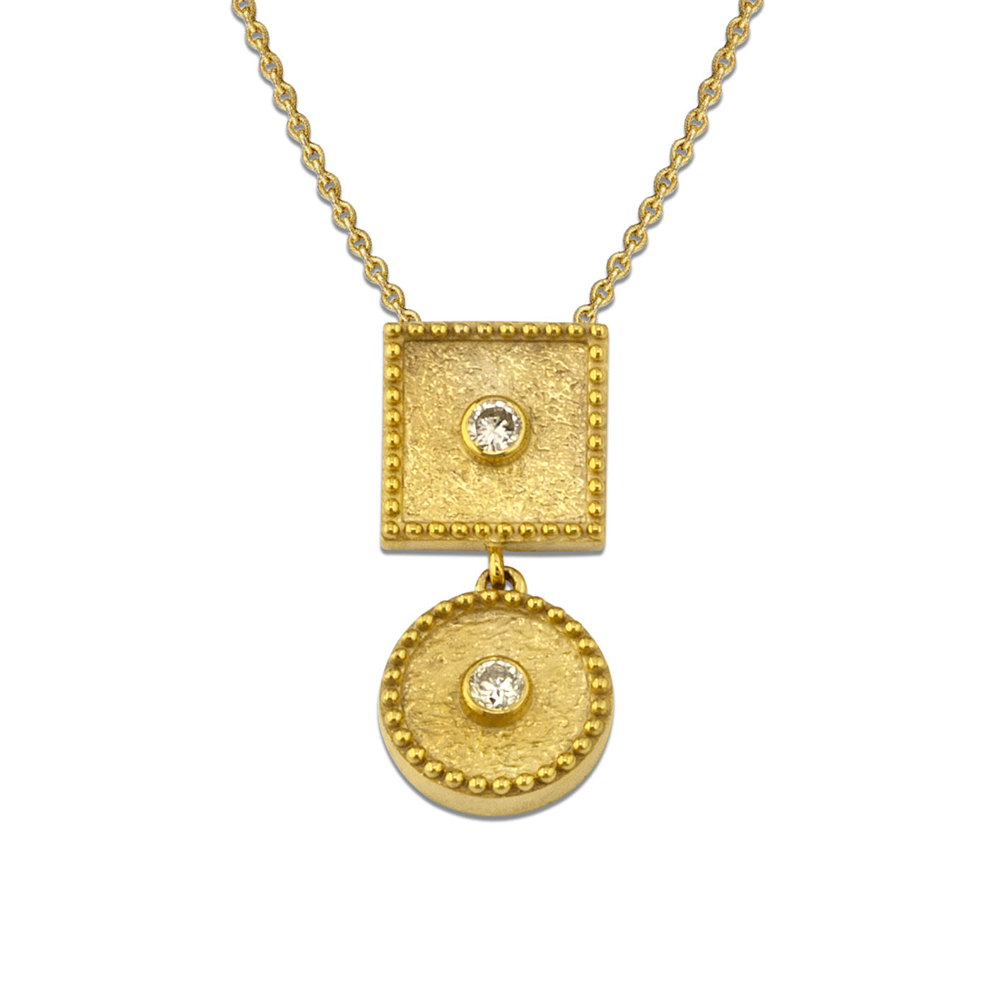 Gold geometric pendant with diamonds