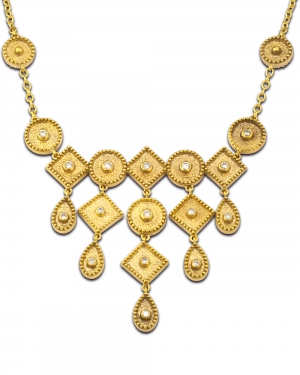 cluster geometric gold pendant made from k18 gold and diamonds