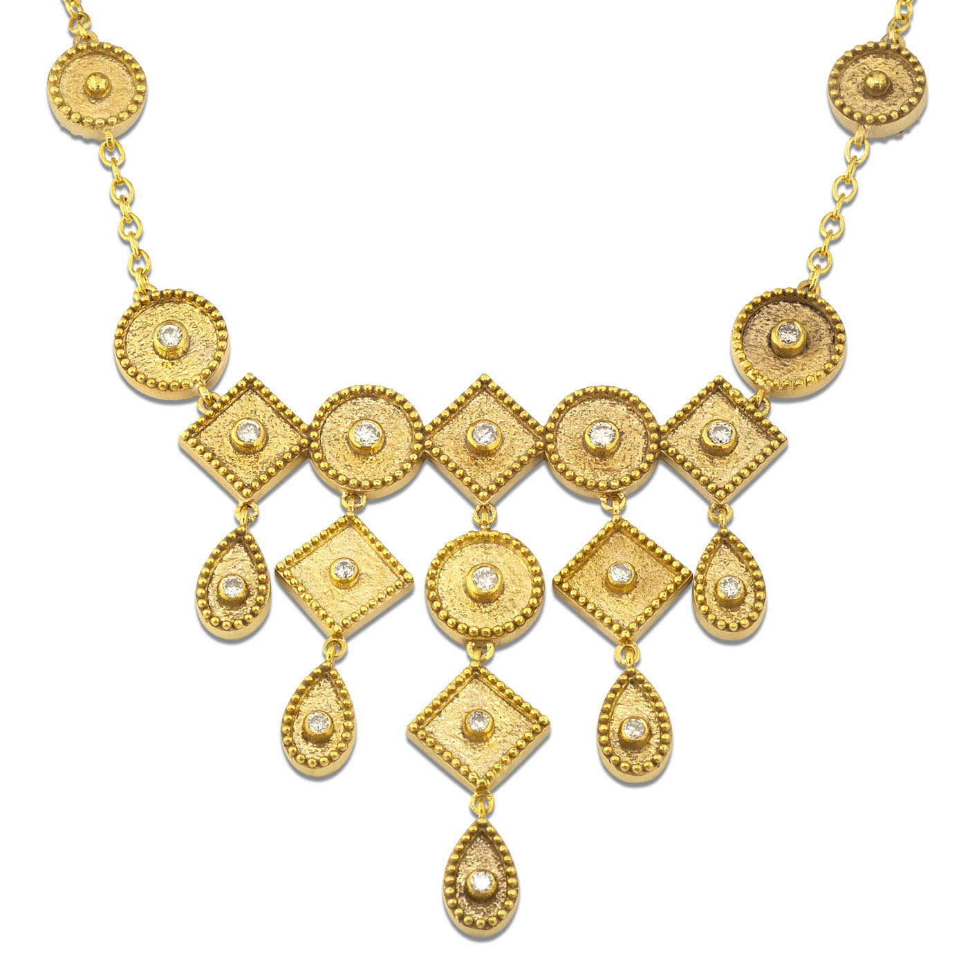 Gold geometric necklace with diamonds
