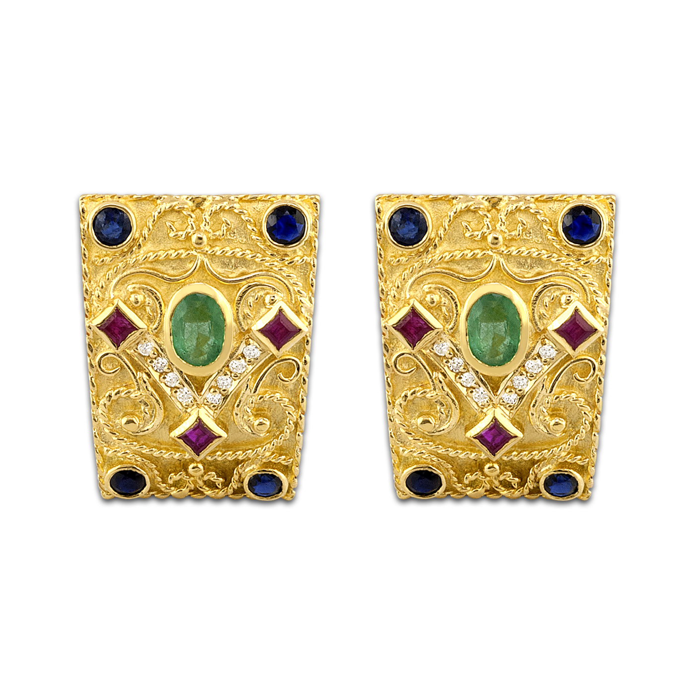 Imperial gold earrings with precious stones