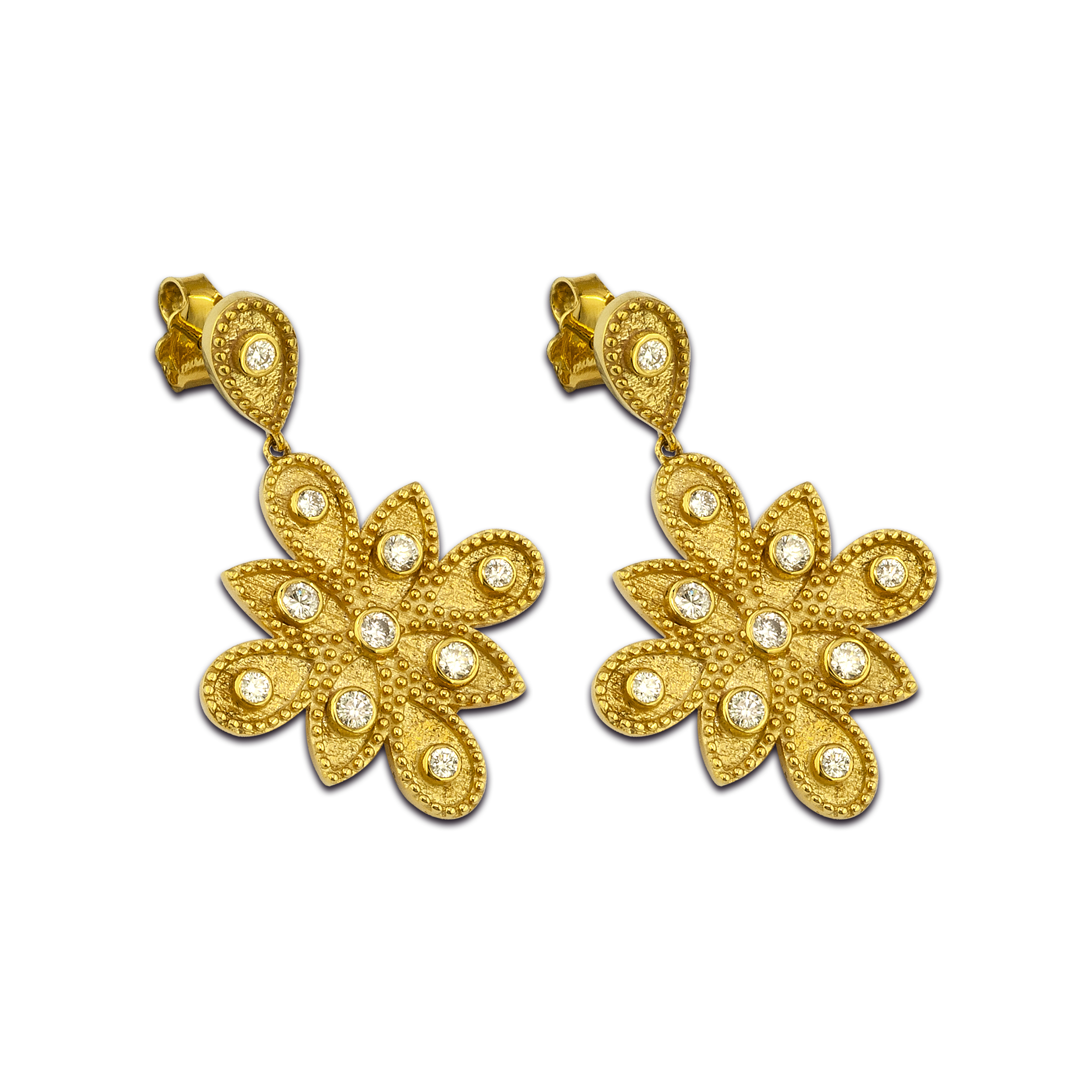 geometric gold earrings with diamonds