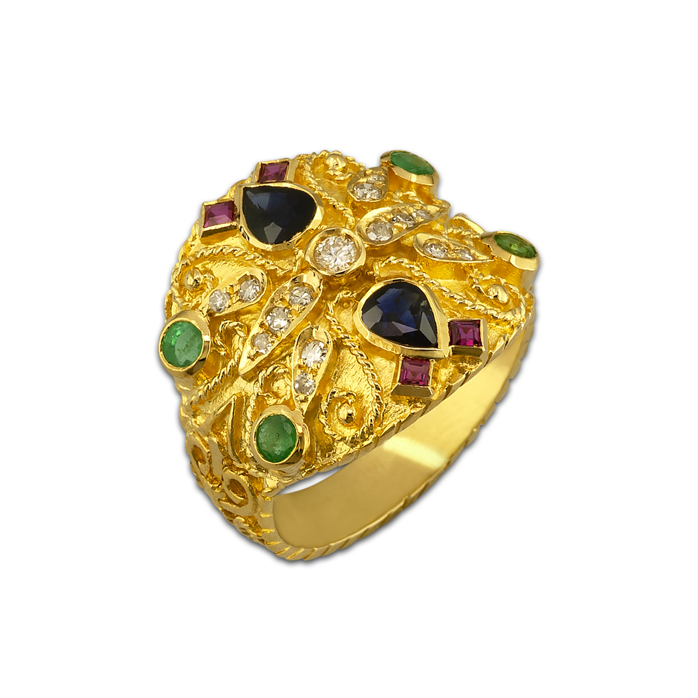 Imperial gold ring with precious stones