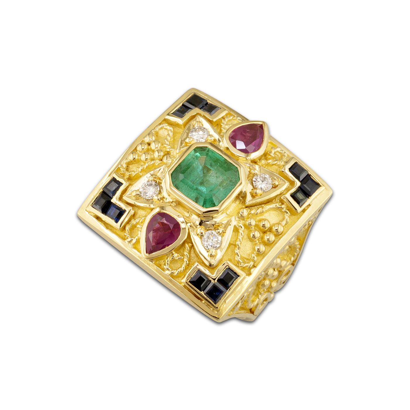 Imperial gold ring with precious stones