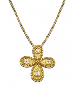 Oval geometric cross made from gold and diamonds