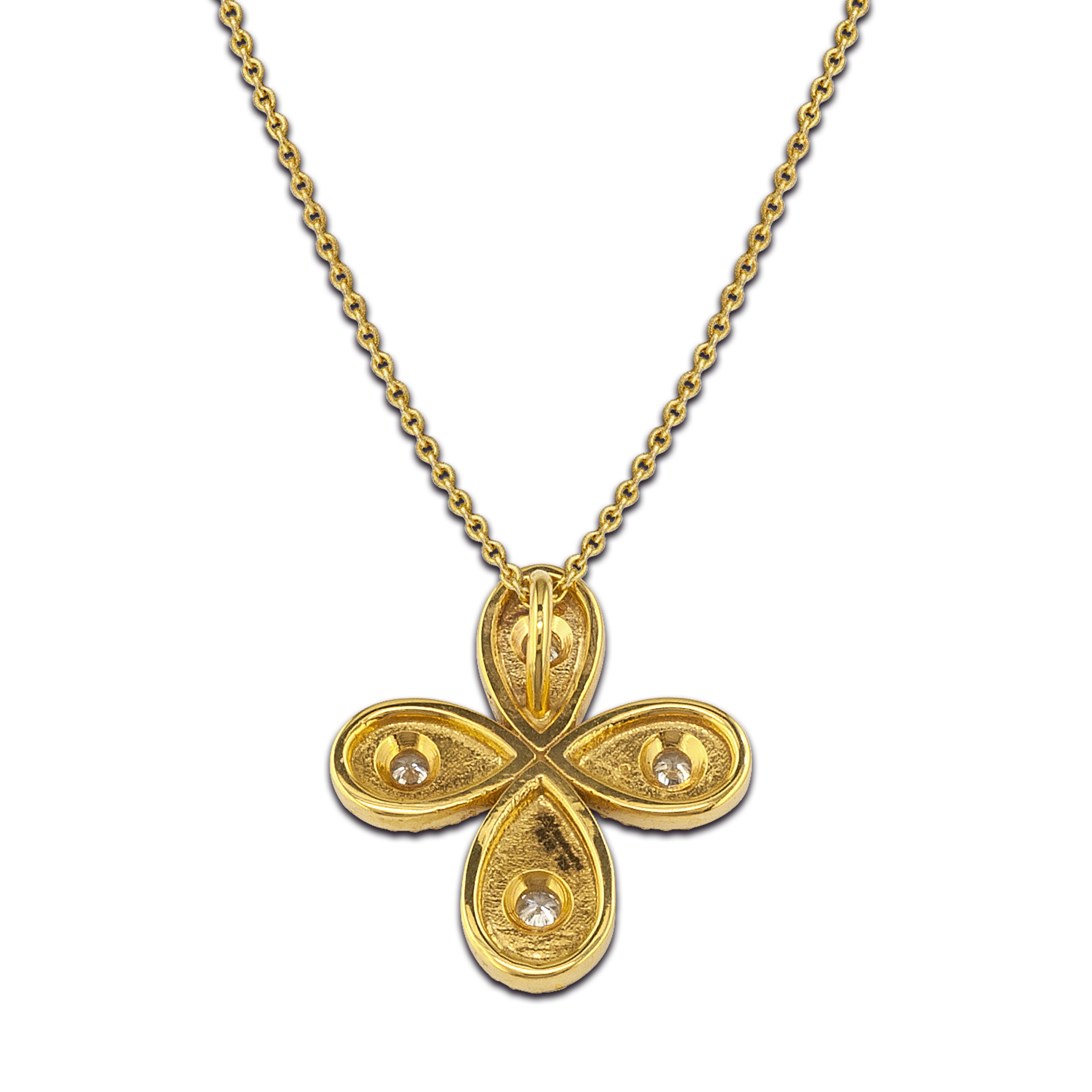 Oval geometric cross made from gold and diamonds