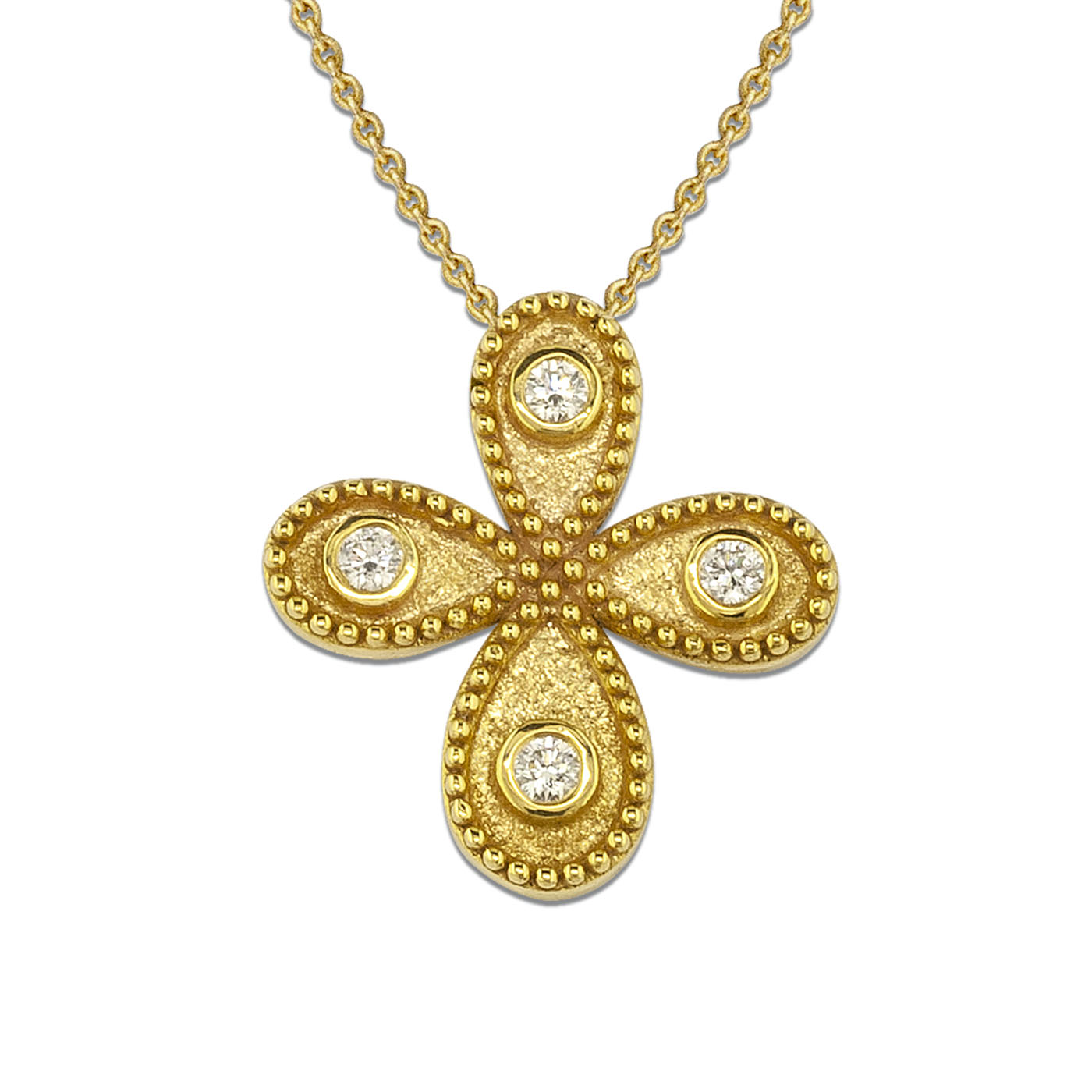 Gold geometric cross pendant with diamonds