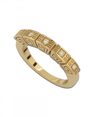 Fivefold Meander gold Ring with diamonds