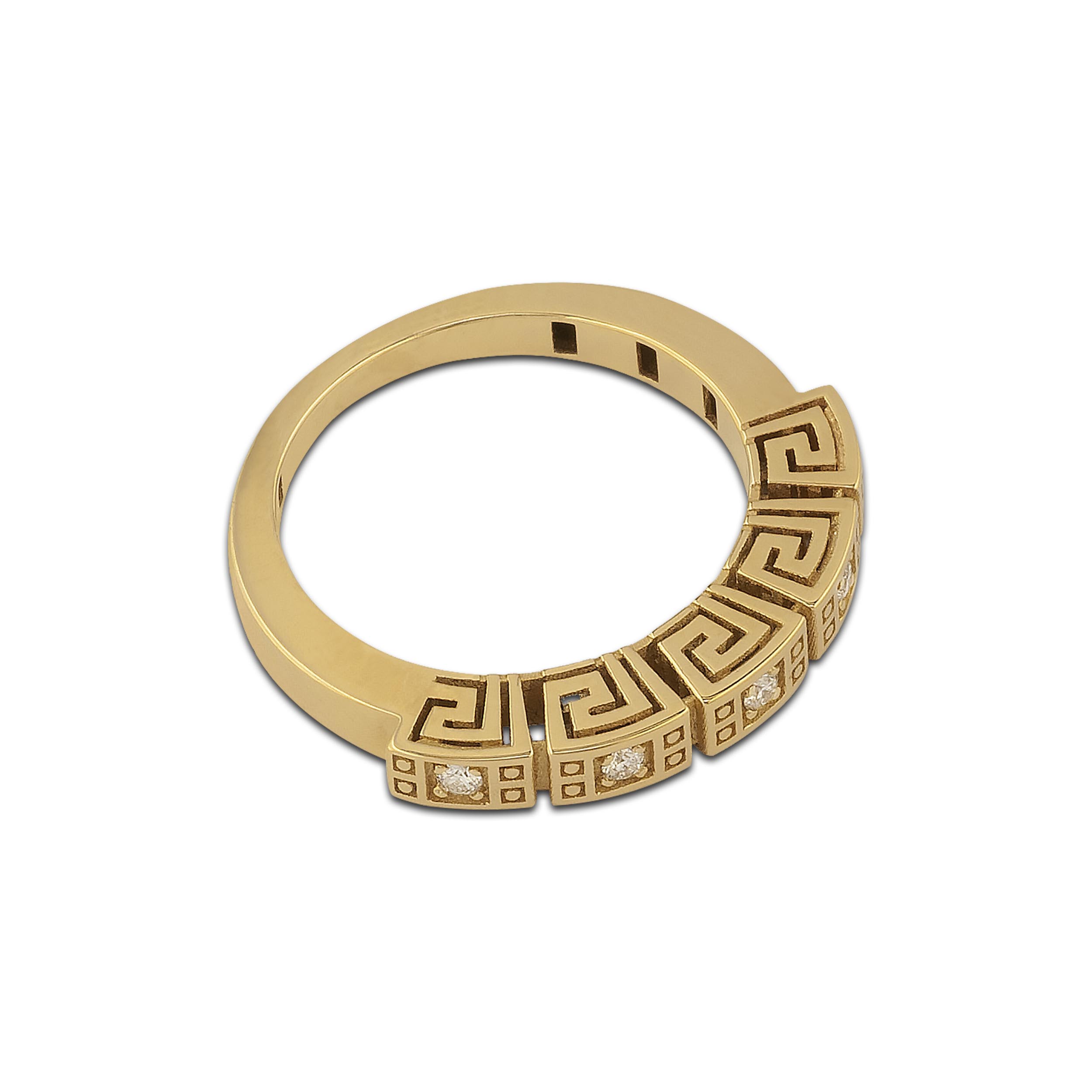 Fivefold Meander gold Ring with diamonds