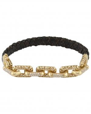 leather and gold chain bracelet with diamonds