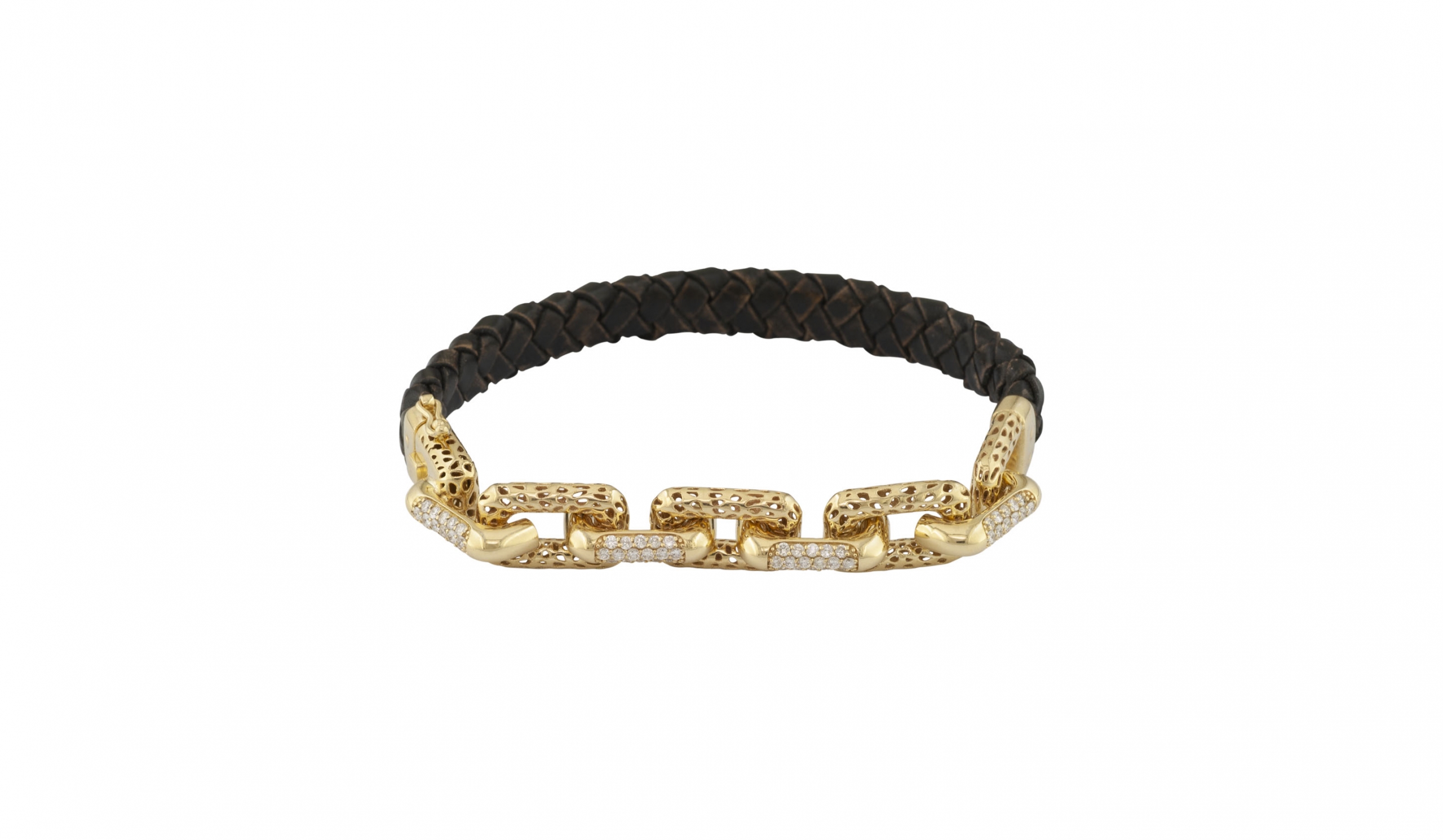 leather and gold chain bracelet with diamonds