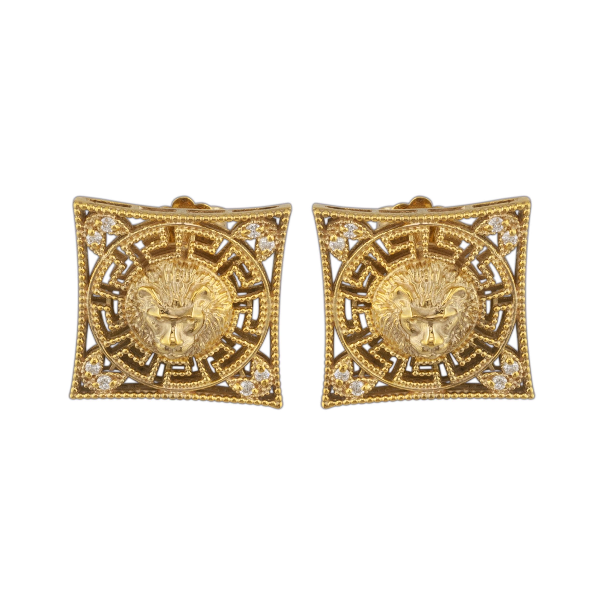 gold lion earrings with diamonds