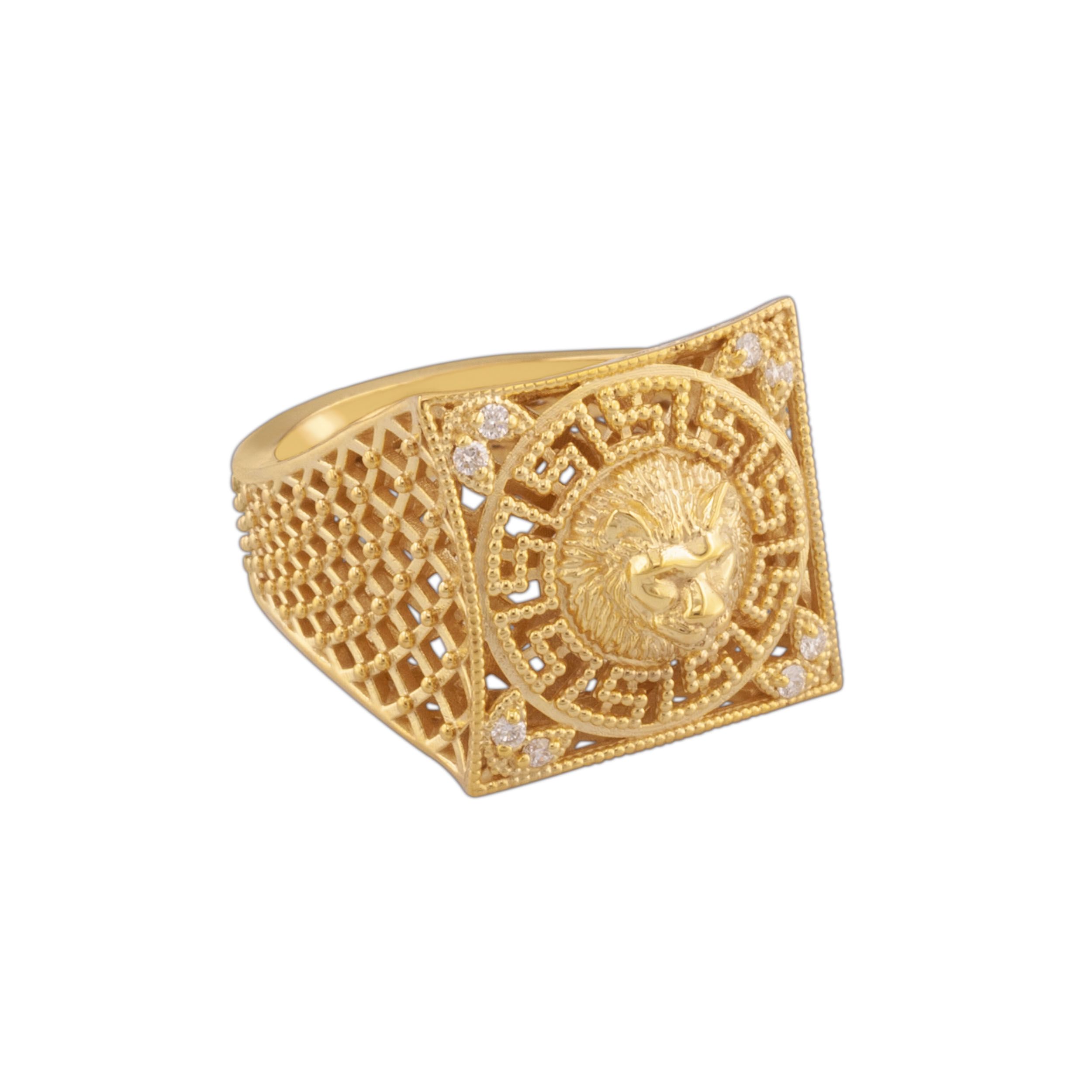gold lion ring with diamonds