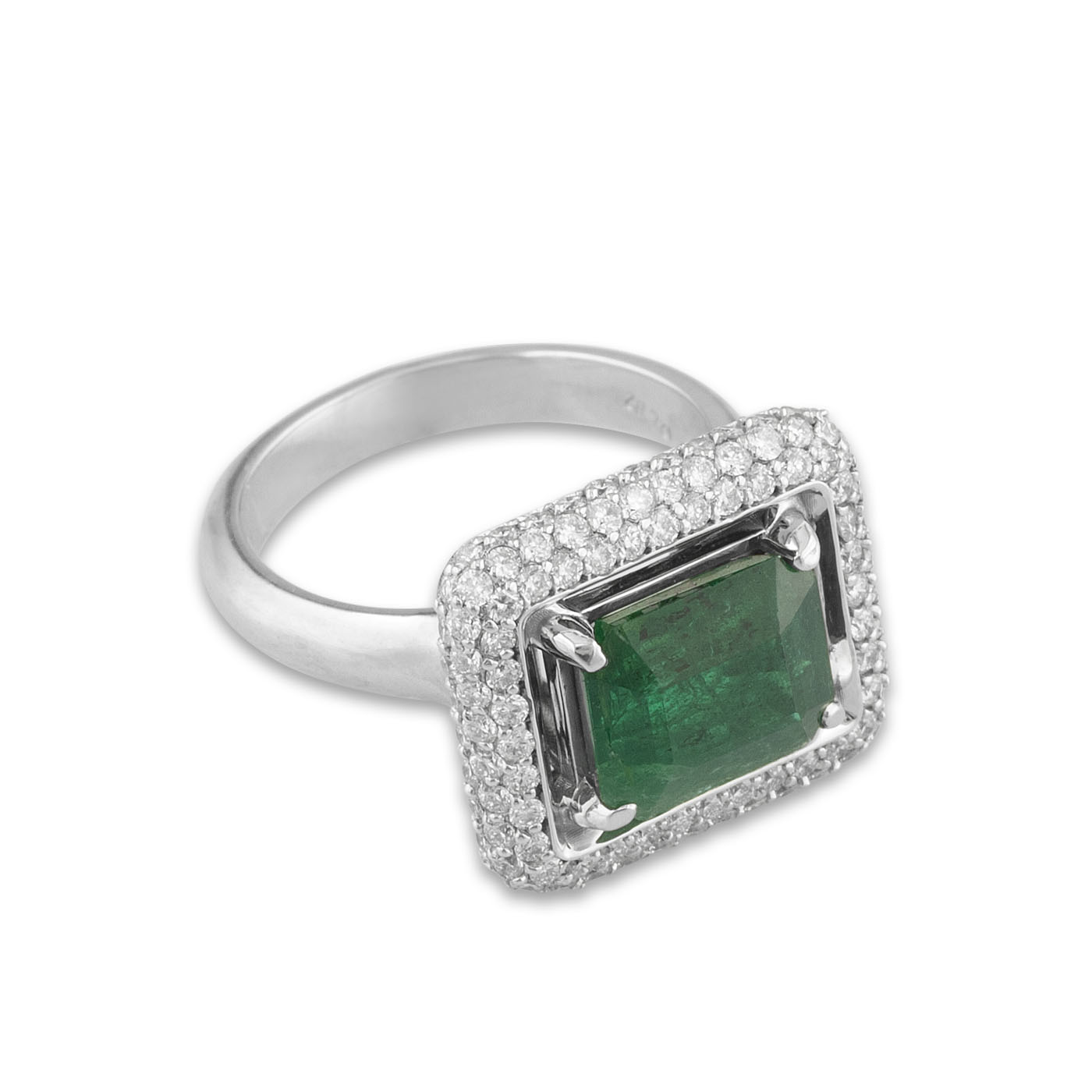 emerald white gold ring with diamonds