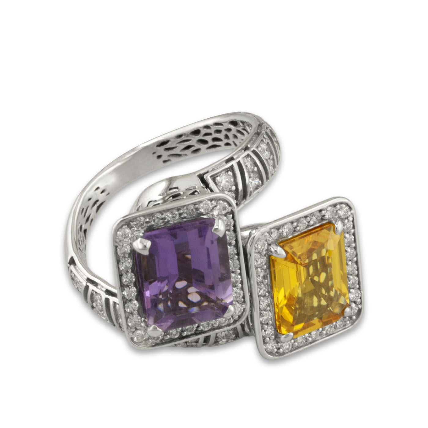 yellow sapphire and amethyst white gold ring with diamonds
