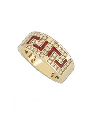 gold meander ring with diamonds and enamel