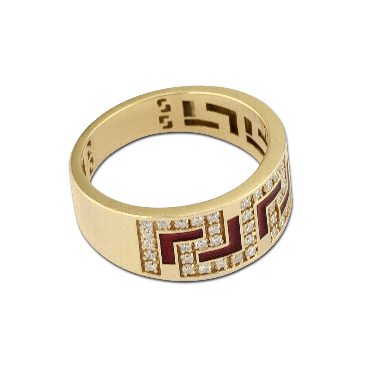 meander gold ring with diamonds