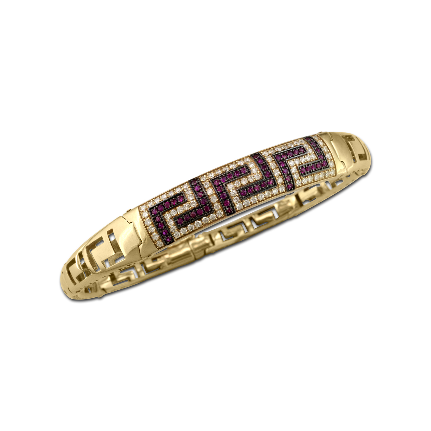 meander gold bracelet with diamonds and rubies