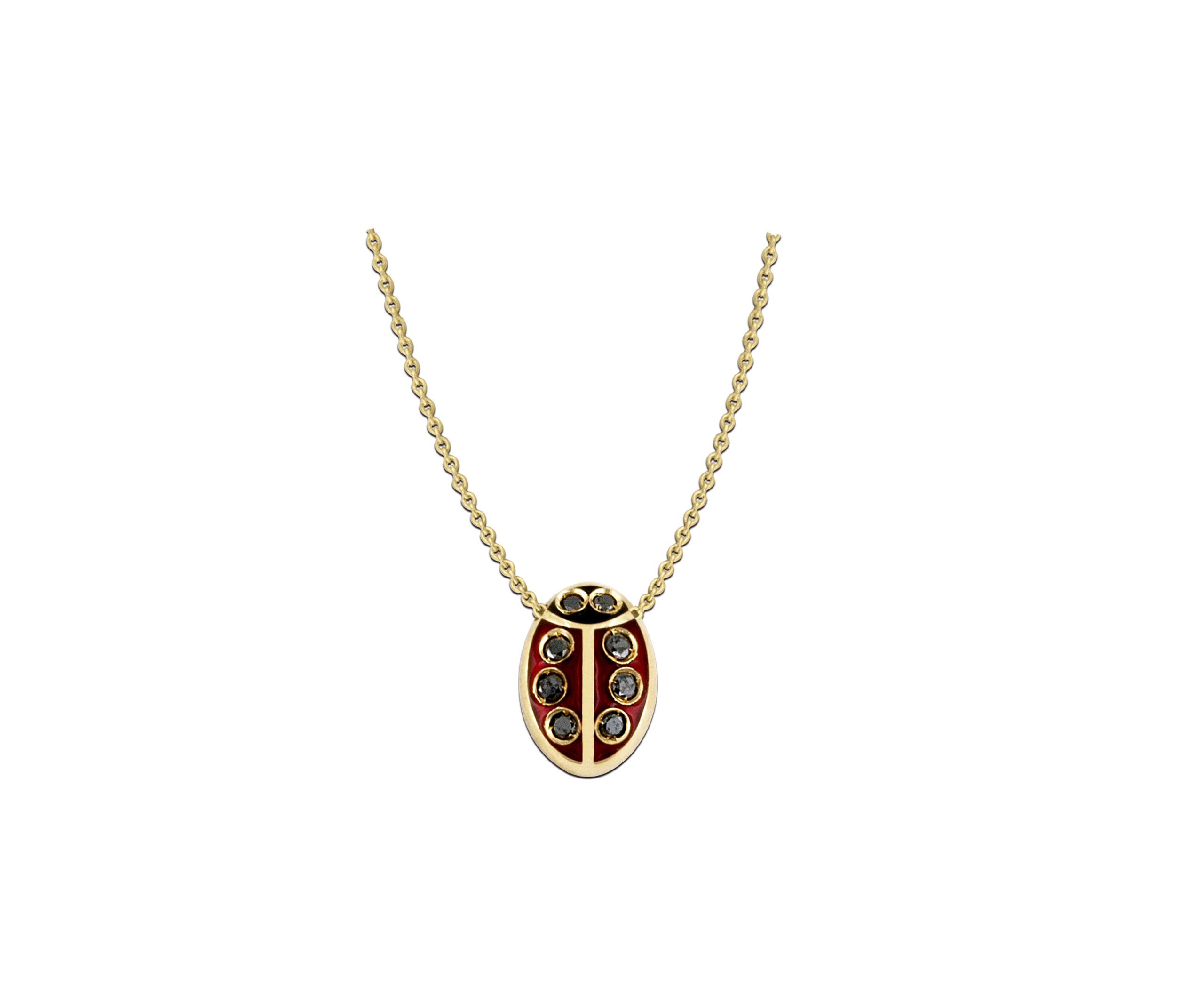 ladybug gold necklace with enamel and diamonds