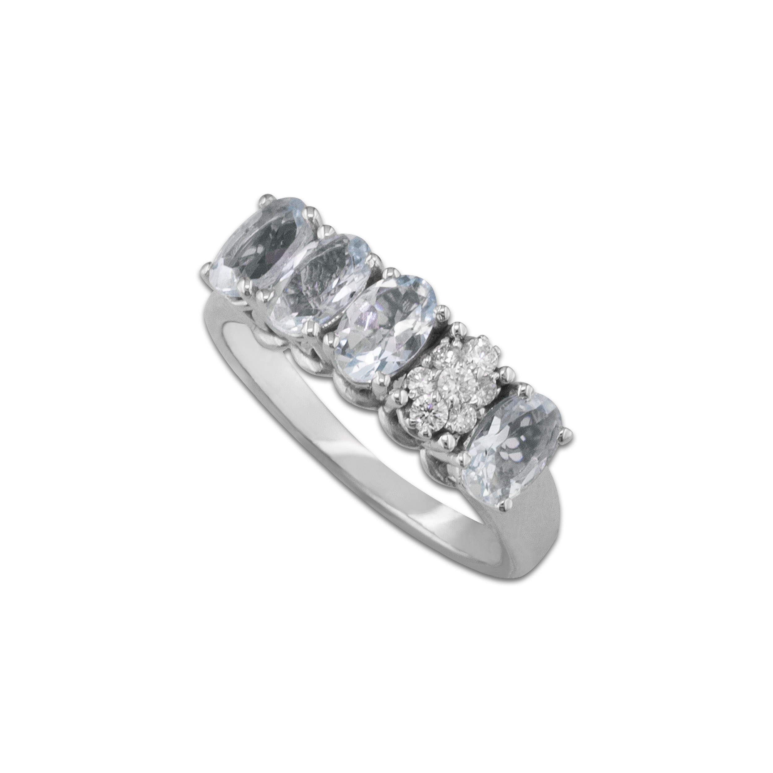 k18 white gold ring with aquamarines and diamonds