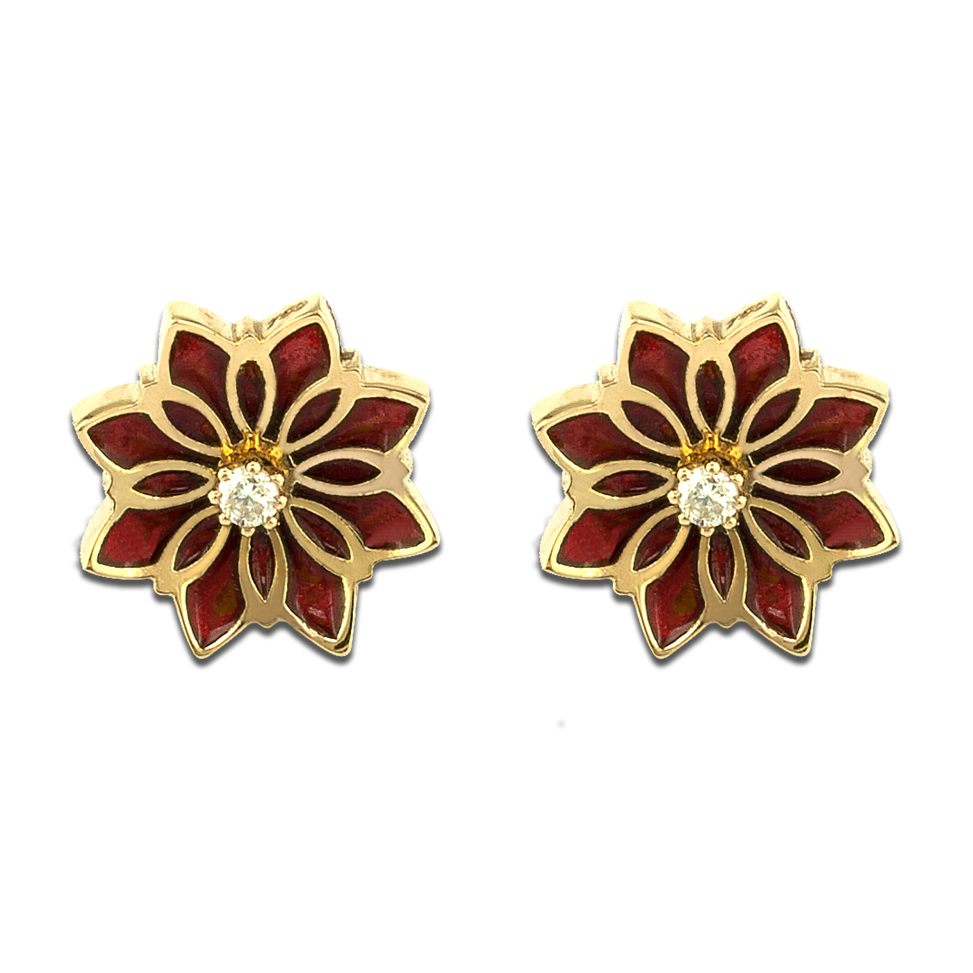 gold flower earrings with diamonds
