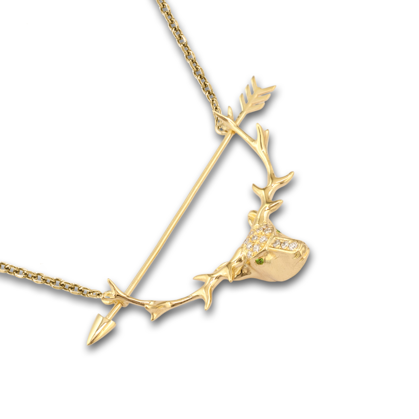 Artemis Deer & Arrow Gold Pendant with diamonds